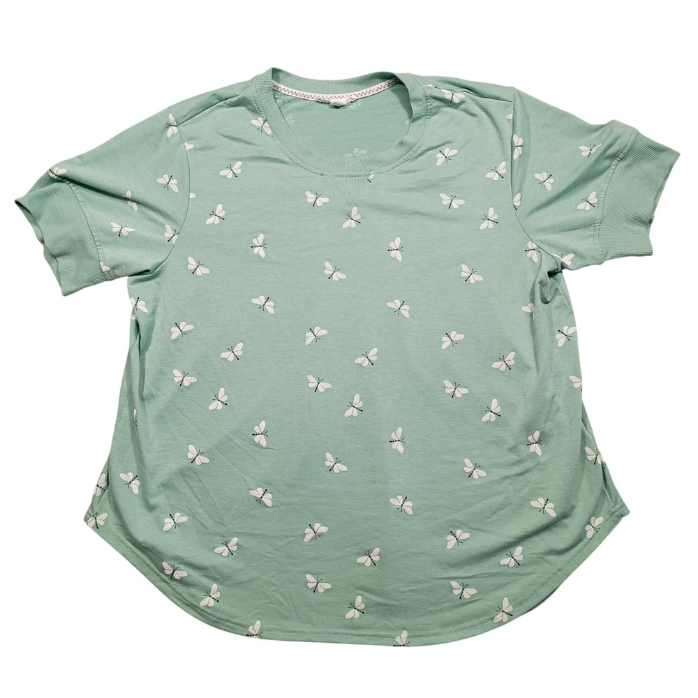 Jane + Delancey Rayon Top Womens 1X Short Sleeve Butterfly Print Green 1066